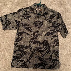 KAHALA 1936 Vintage Hawaiian shirt - Men's Small Black & White Fish Retro